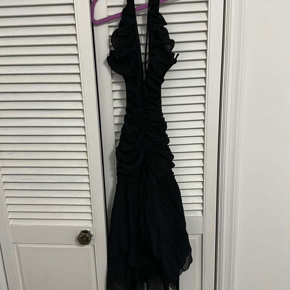 Xs stretch black dress very elegant back open and sting tie